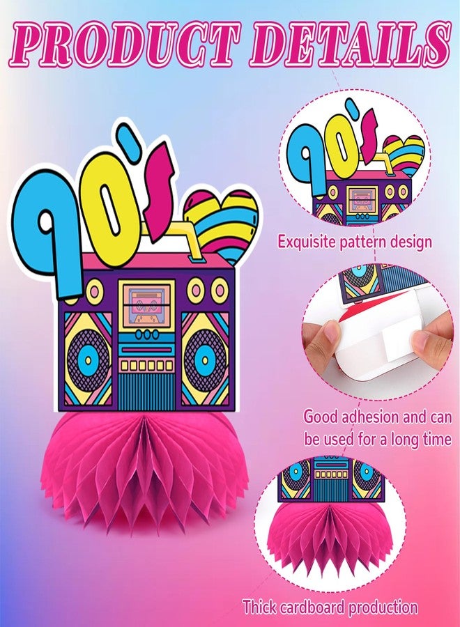 مجموعة زينة حفلات التسعينيات من DTOFOOT، ١٠ قطع، قطع مركزية على شكل خلية نحل بتصميم التسعينيات، قطع مركزية لطاولات حفلات التسعينيات، هدايا ومستلزمات حفلات أعياد الميلاد الكلاسيكية من التسعينيات، زينة حفلات مستوحاة من التسعينيات - Image 4