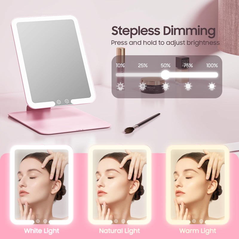 Benbilry Foldable Travel Makeup Mirror With Lights And 20X Magnification  Rechargeable Tabletop Led Vanity Mirror With Adjustable Stand  3-Colored Dimmable Lighting  Portable Cosmetic Mirror  Pink - Image 5
