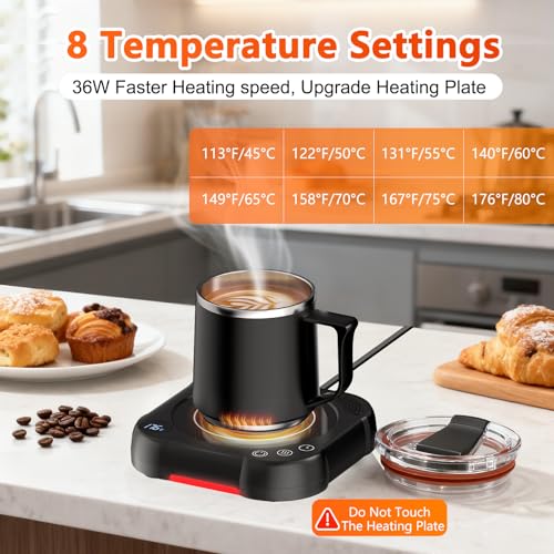 MENGBEI Coffee Mug Warmer & Cup Set - Desk Coffee Cup Warmer for Office/Home with 8-Temp Fast Heating (176℉ Max), Auto Shut Off, Gravity-Induction, 1-12H Timer - ​Ideal Gift for Coffee Lovers - Image 2