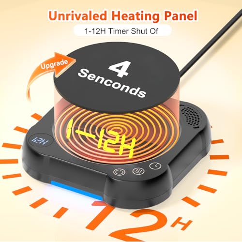 MENGBEI Coffee Mug Warmer & Cup Set - Desk Coffee Cup Warmer for Office/Home with 8-Temp Fast Heating (176℉ Max), Auto Shut Off, Gravity-Induction, 1-12H Timer - ​Ideal Gift for Coffee Lovers - Image 4