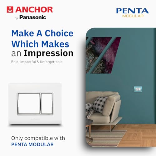 Anchor by Panasonic Penta 3 Module Gina Cover Plate with Chrome Collar for Switch Board (White, 65803-2) - Image 3