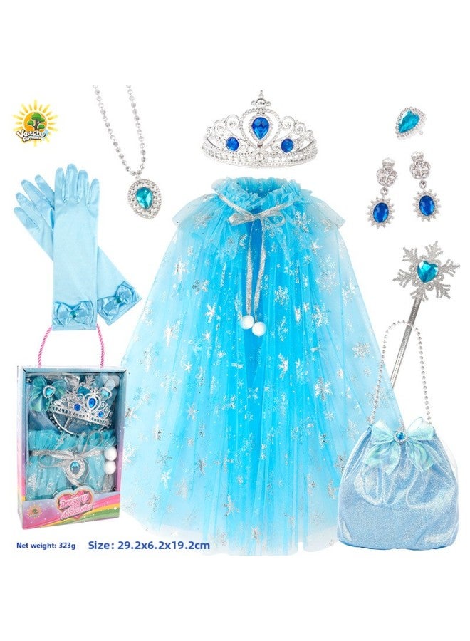 Children Girl Play Queen Cape Scepter Crown Princess Bag Necklace Earrings Ring 9 Piece Set-Specifications:SP10-5B Snowflakes (display Box)  - Image 1