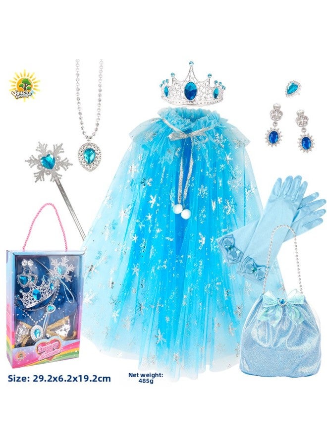 Children Girl Play Queen Cape Scepter Crown Princess Bag Necklace Earrings Ring 9 Piece Set-Specifications:SP10-5B Snowflakes (display Box)  - Image 3