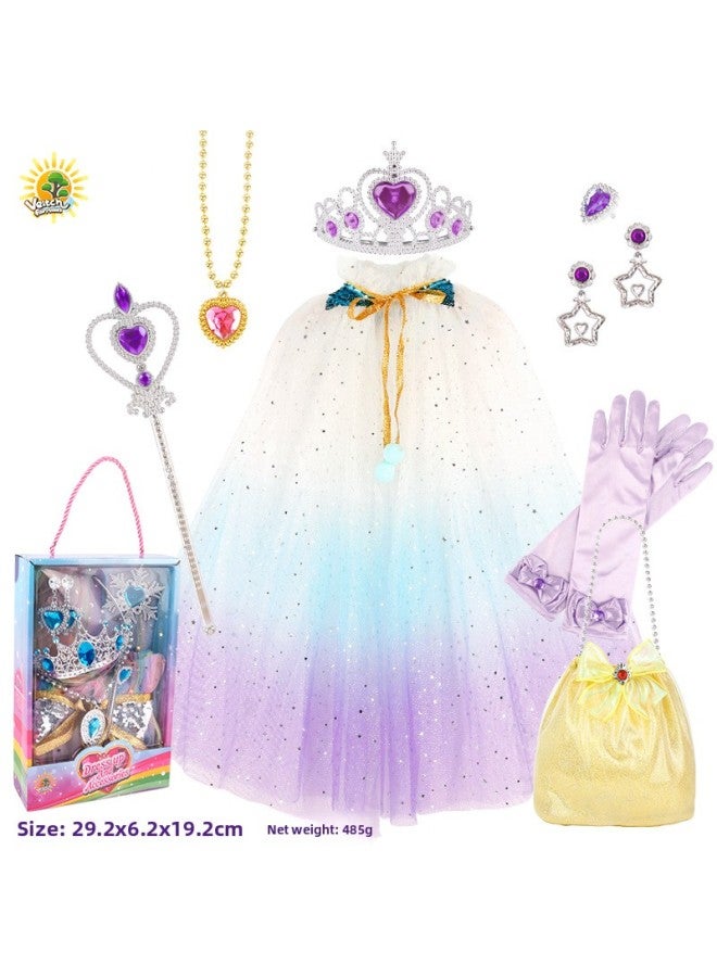 Children Girl Play Queen Cape Scepter Crown Princess Bag Necklace Earrings Ring 9 Piece Set-Specifications:SP10-5B Snowflakes (display Box)  - Image 2
