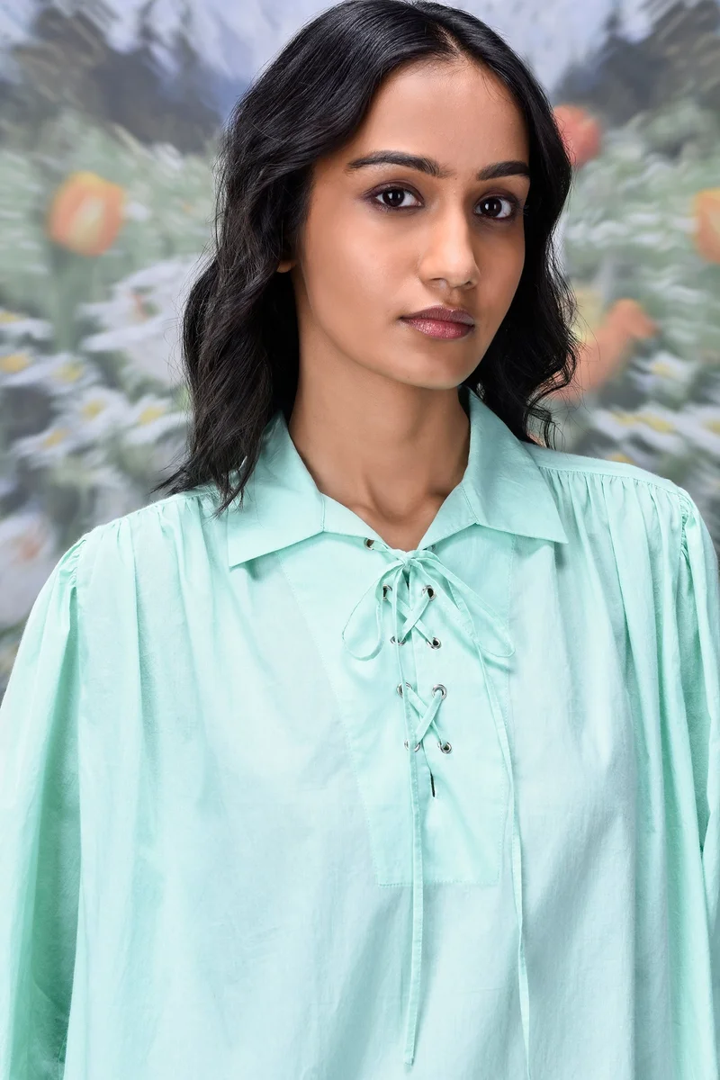 Genes Lecoanet Hemant Malmal Lace up Relax Fit Top- Nile Green