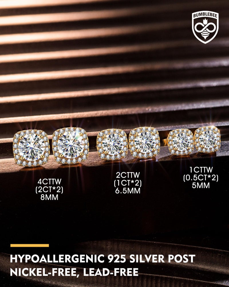 BUMBLEBEE Handmade 925 Sterling Silver Moissanite Studs Earrings for Women and Men, 14K Gold Plated, 1CTTW VVS1, Hypoallergenic, Jewelry Gift for Anniversary, Birthday, Valentineâ€™s Day - Image 2