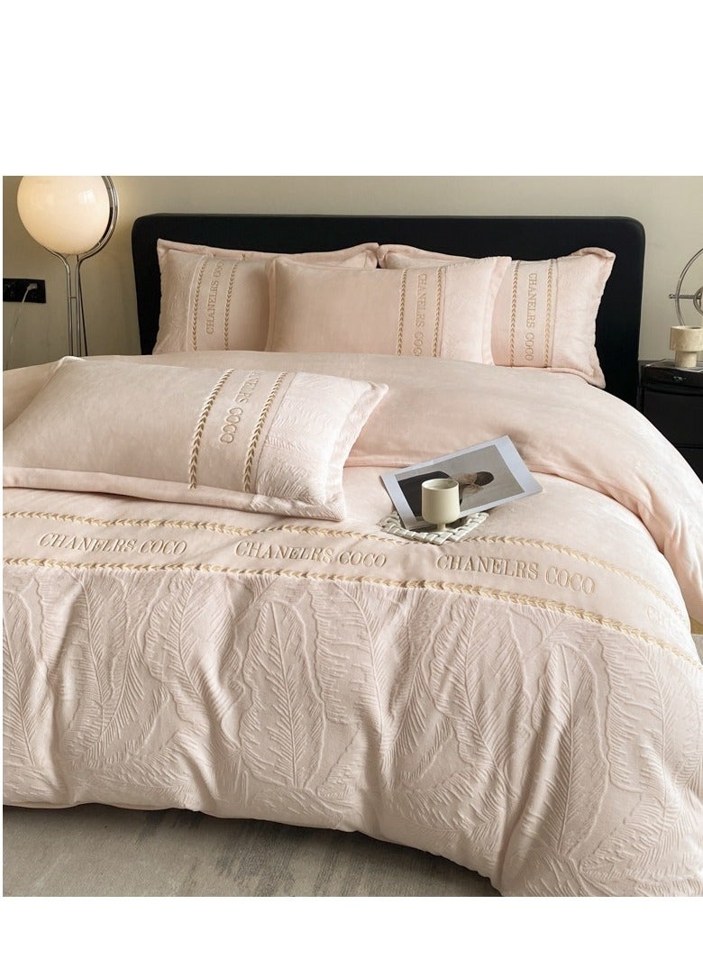 Fitted Sheet Style — ﻿ Carved Velvet Cloth Embroidered Wide Edge Milk Velvet Four Piece Bedding Set - Image 1