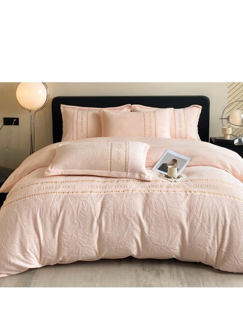 Fitted Sheet Style — ﻿ Carved Velvet Cloth Embroidered Wide Edge Milk Velvet Four Piece Bedding Set - Image 5