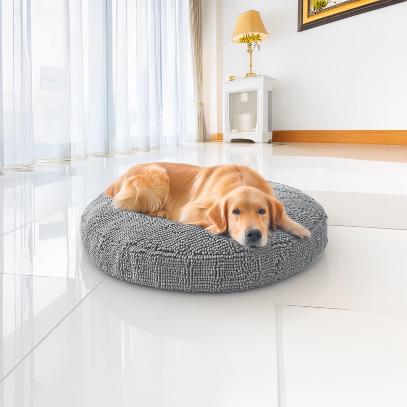 Muddy MatÂ® Cloud K-9 Bed for Dogs & Cats, Soft & Relaxing Round Dog Bed, Chenille Material, Removable Cover, Washable & Dryer Safeâ€“Grey Large(40'x40') - Image 1