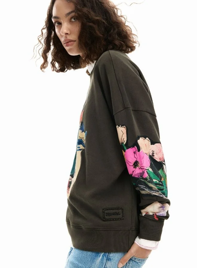 Desigual Brown Sweatshirt collage drawing for Women | Best Price UAE