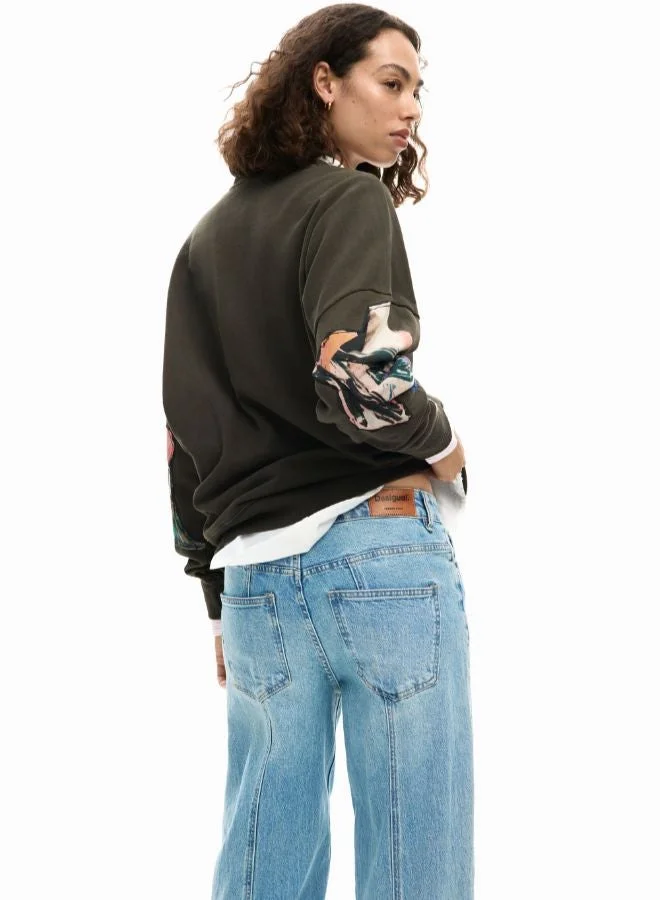 Desigual Brown Sweatshirt collage drawing for Women | Best Price UAE