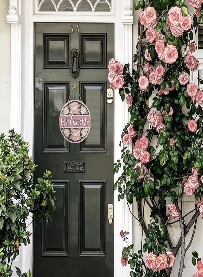 Bolisom Welcome Pink Rose Flower Front Door Sign, Floral Wood Hanger Outdoor Outside Porch Home Decor, Spring Summer Wooden Wreath Indoor Wall Hanging Decoration - Image 4