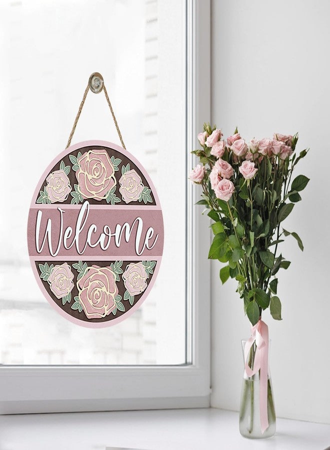 Bolisom Welcome Pink Rose Flower Front Door Sign, Floral Wood Hanger Outdoor Outside Porch Home Decor, Spring Summer Wooden Wreath Indoor Wall Hanging Decoration - Image 5