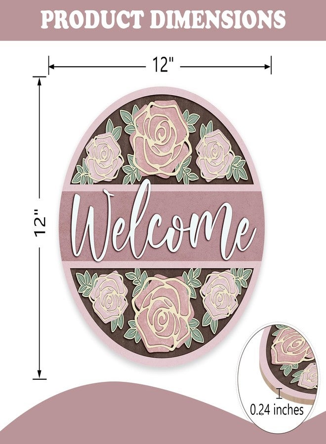 Bolisom Welcome Pink Rose Flower Front Door Sign, Floral Wood Hanger Outdoor Outside Porch Home Decor, Spring Summer Wooden Wreath Indoor Wall Hanging Decoration - Image 2