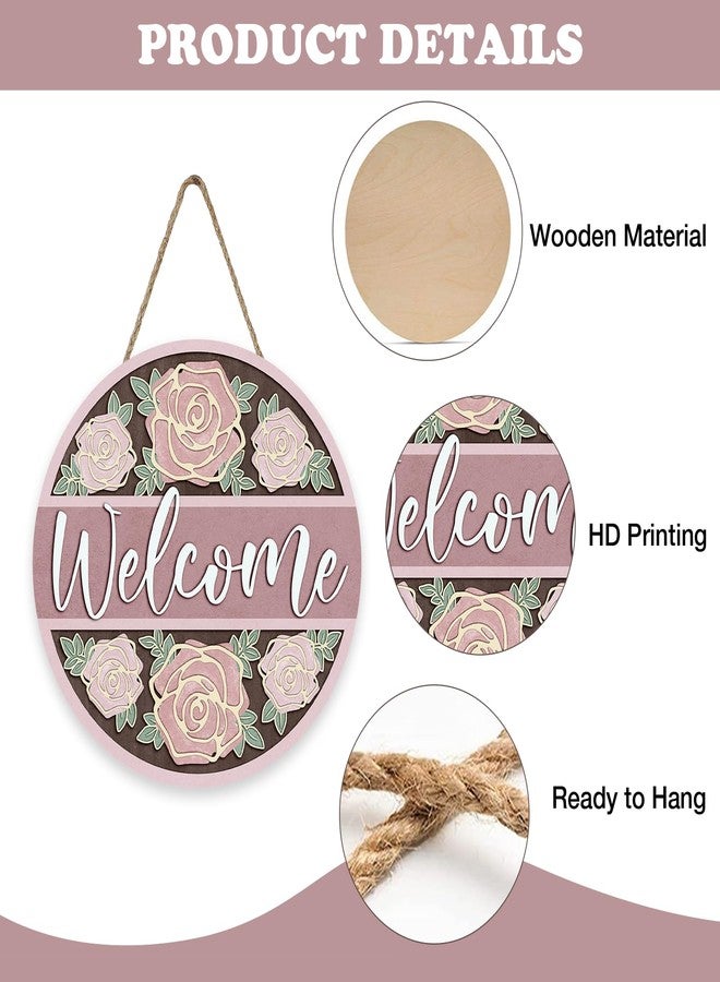 Bolisom Welcome Pink Rose Flower Front Door Sign, Floral Wood Hanger Outdoor Outside Porch Home Decor, Spring Summer Wooden Wreath Indoor Wall Hanging Decoration - Image 3