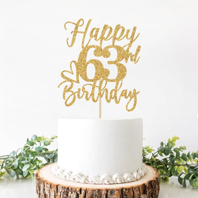 Yotawebery Happy 63rd Birthday Cake Topper  63rd Birthday Decorations for Men/Women  Cheers to 63 Years  Hello 63  63rd Happy Birthday Party Supplies Gold Glitter - Image 2