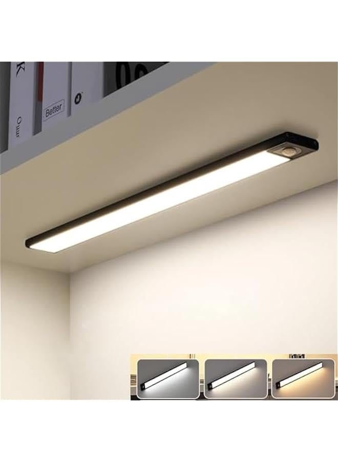 Motion Sensor Closet Lights,3-Color Dimming LED Rechargeable Under Cabinet Night Light, Slim Magnetic Closet Light, Wireless Light for Kitchen, Staircase, Wardrobe, Study Light (Black, 40CM) - Image 1