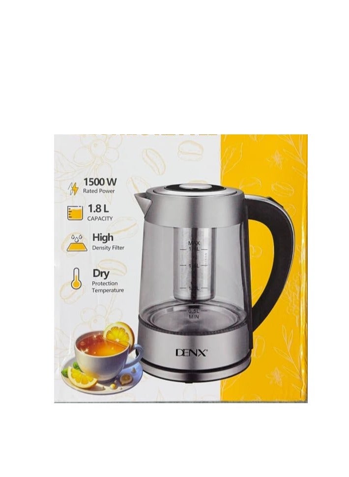 دينكس غلاية كهربائية زجاجية سعة 1.8 لتر، سخان مياه سريع الغليان بقوة 1500 واط، تحكم في درجة الحرارة، إيقاف تلقائي، إضاءة LED، فلتر من الفولاذ المقاوم للصدأ، غلاية شاي، ماكينة صنع قهوة، سخان زجاجات أطفال - Image 5