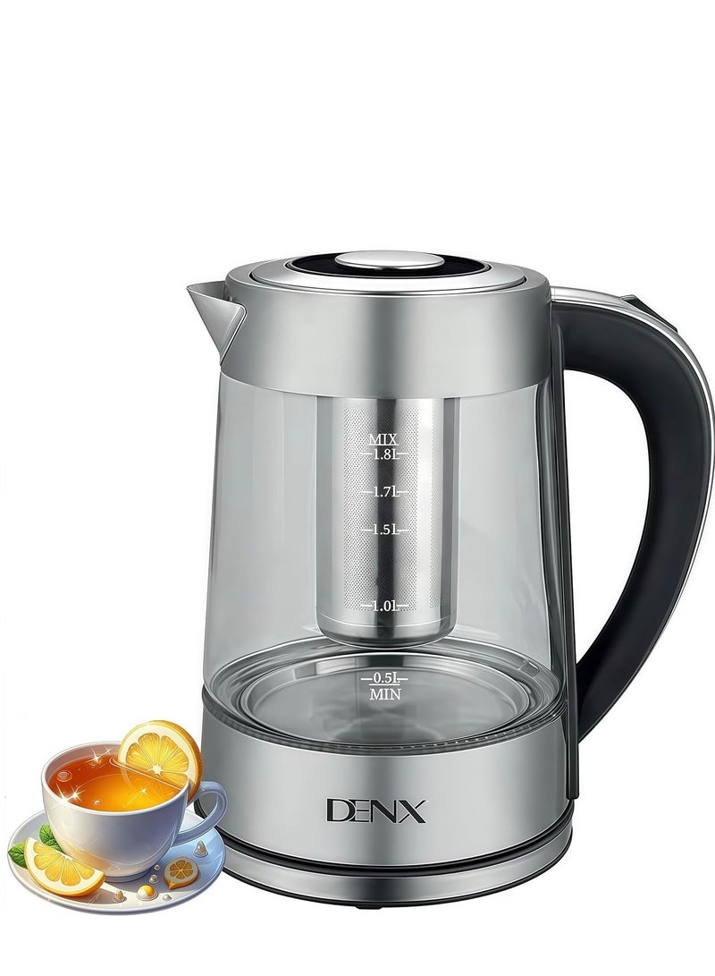 دينكس غلاية كهربائية زجاجية سعة 1.8 لتر، سخان مياه سريع الغليان بقوة 1500 واط، تحكم في درجة الحرارة، إيقاف تلقائي، إضاءة LED، فلتر من الفولاذ المقاوم للصدأ، غلاية شاي، ماكينة صنع قهوة، سخان زجاجات أطفال - Image 1