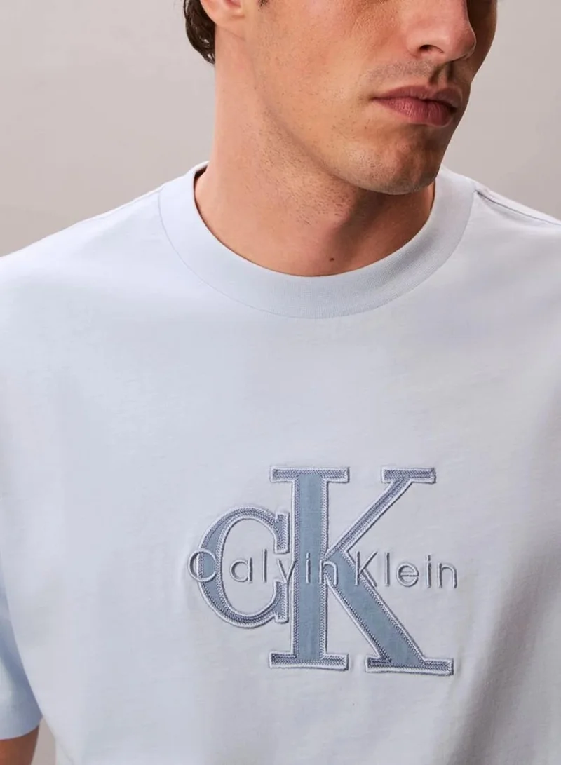 Calvin Klein Breezy Blue Relaxed Logo Appliqué T-Shirt for Men | Best Price UAE
