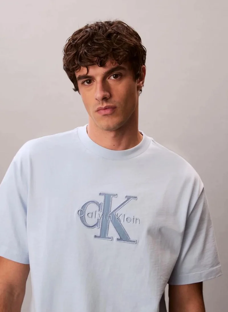 Calvin Klein Breezy Blue Relaxed Logo Appliqué T-Shirt for Men | Best Price UAE