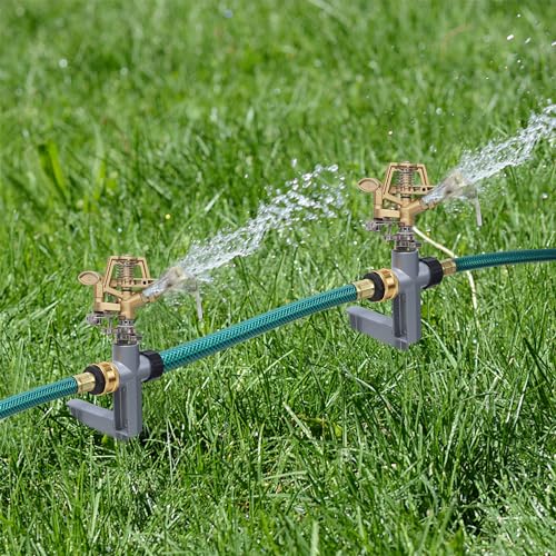 Biswing 2 Pack Impact Sprinkler Head on Metal Step Spike, Heavy Duty Zinc Alloy Lawn Sprinkler, Adjustable Coverage Nozzle on Sturdy Spike Base, 360 Degree Large Area Irrigation - Image 4