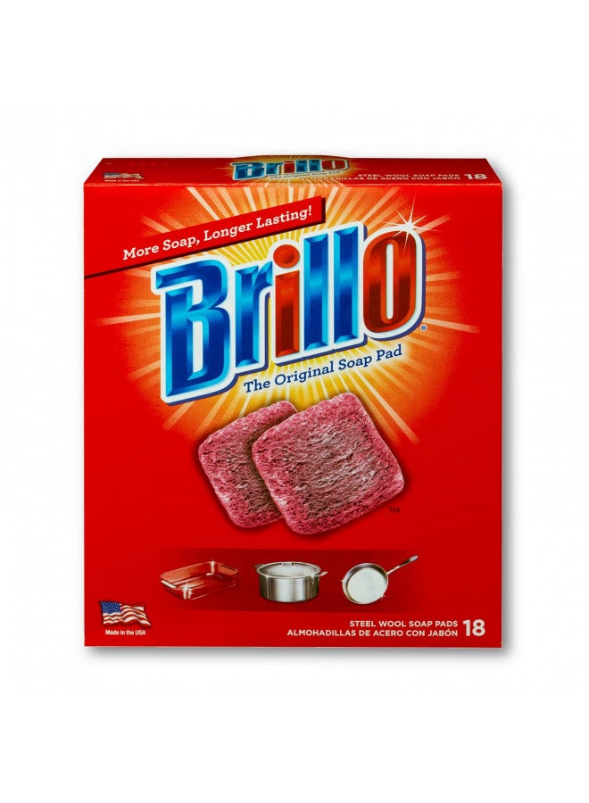 Brillo وسادات صابون الصوف الفولاذي بريللو، تدوم طويلاً، رائحة أصلية للتنظيف، 18 قطعة (أصلي، 18 قطعة (عبوة من 1)) - Image 2