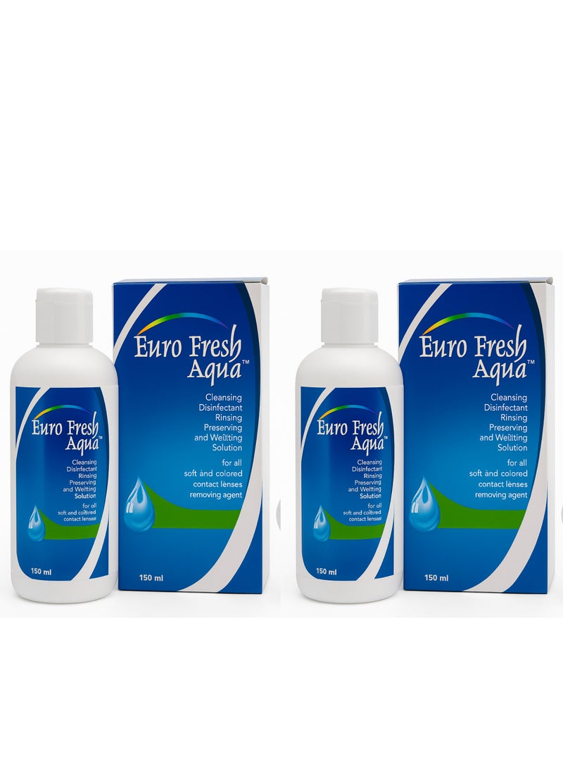 يورو فريش محلول يورو فريش أكوا متعدد الأغراض للعدسات اللاصقة مع حافظة عدسات - 150 مل، قطعتان - Image 1