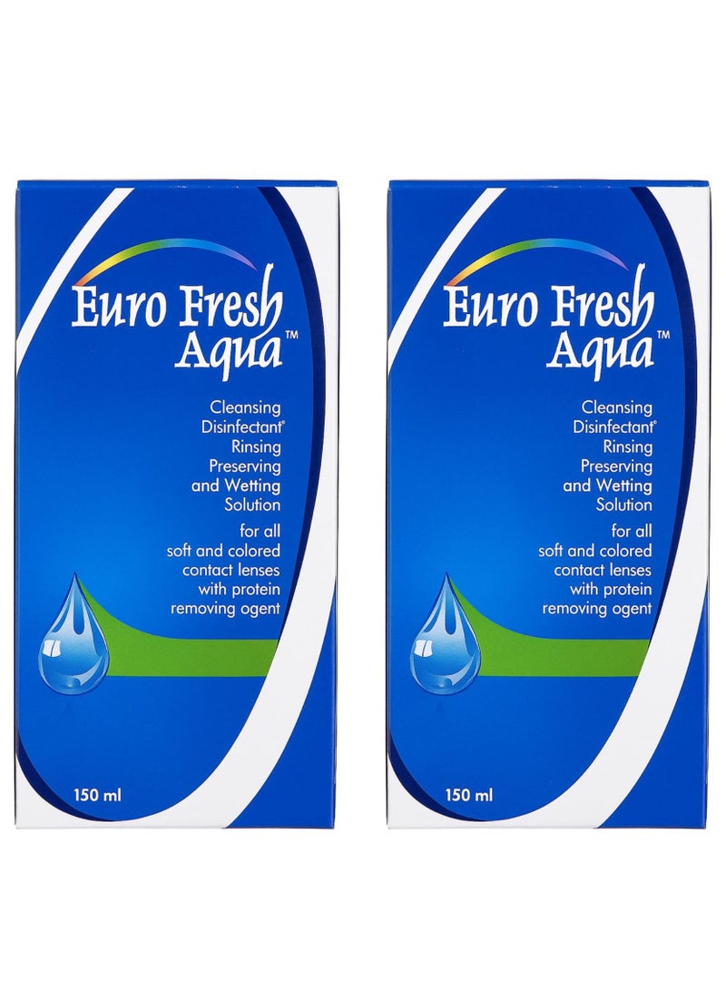 يورو فريش محلول يورو فريش أكوا متعدد الأغراض للعدسات اللاصقة مع حافظة عدسات - 150 مل، قطعتان - Image 2