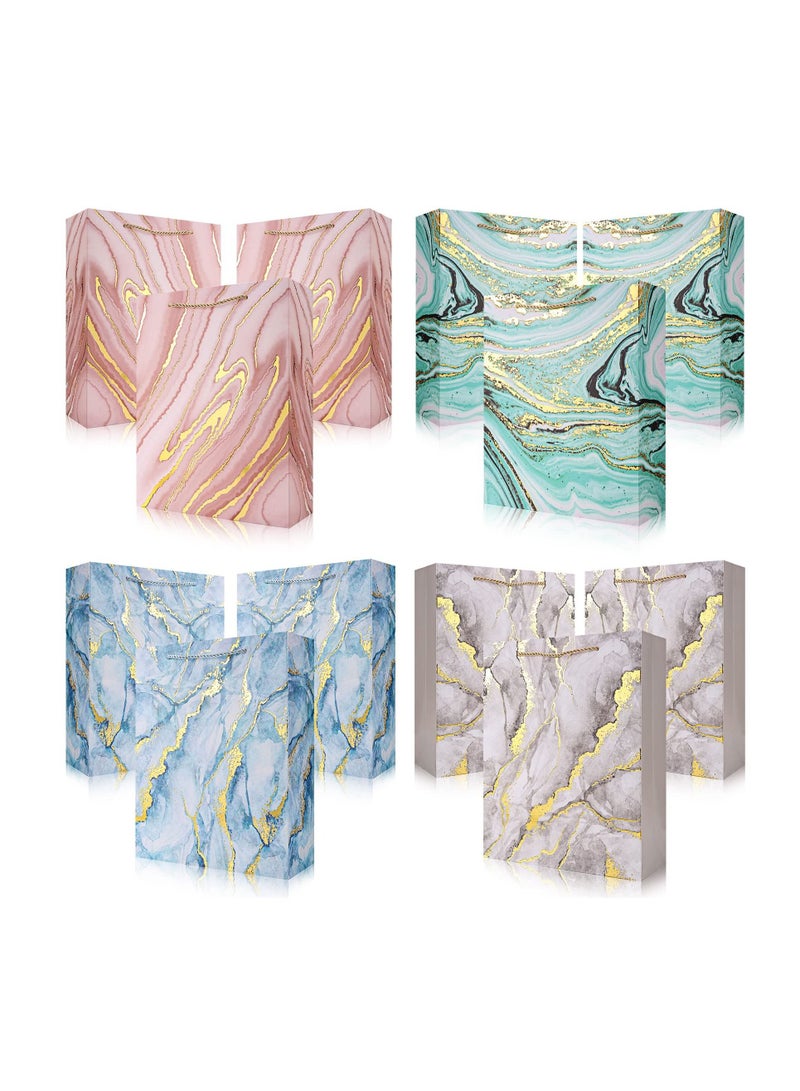 KASTWAVE 12 كيس هدايا، أكياس هدايا متوسطة الحجم، أكياس هدايا رخامية مقاس 12.6 بوصة، أكياس هدايا صغيرة الحجم، 4 أكياس هدايا من رقائق معدنية بتصميمات متنوعة للمهرجانات - Image 1