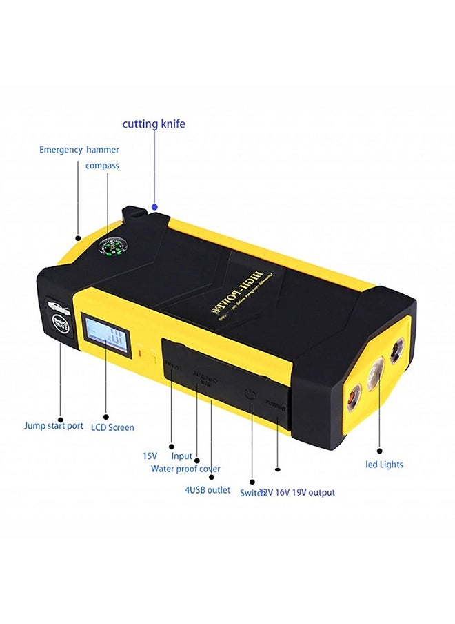 Power Bank 82800 mAh Multi-use with car air blower featuring 4 USB outputs for charging devices