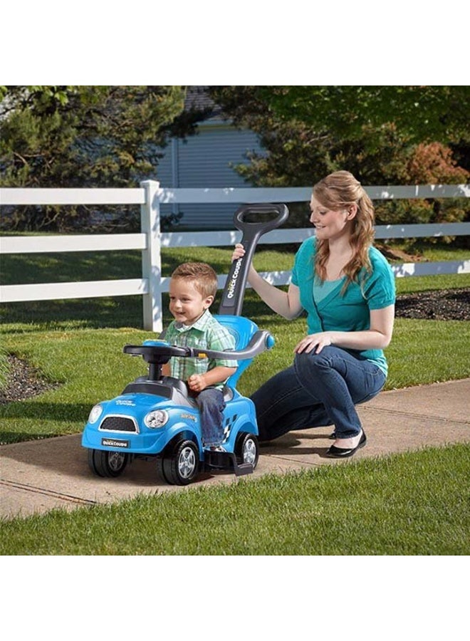 3-in-1 Kids Ride-On Push Car Stroller with Parent Handle, Musical Horn, Safety Guardrail, and Under-Seat Storage, Blue - Image 3