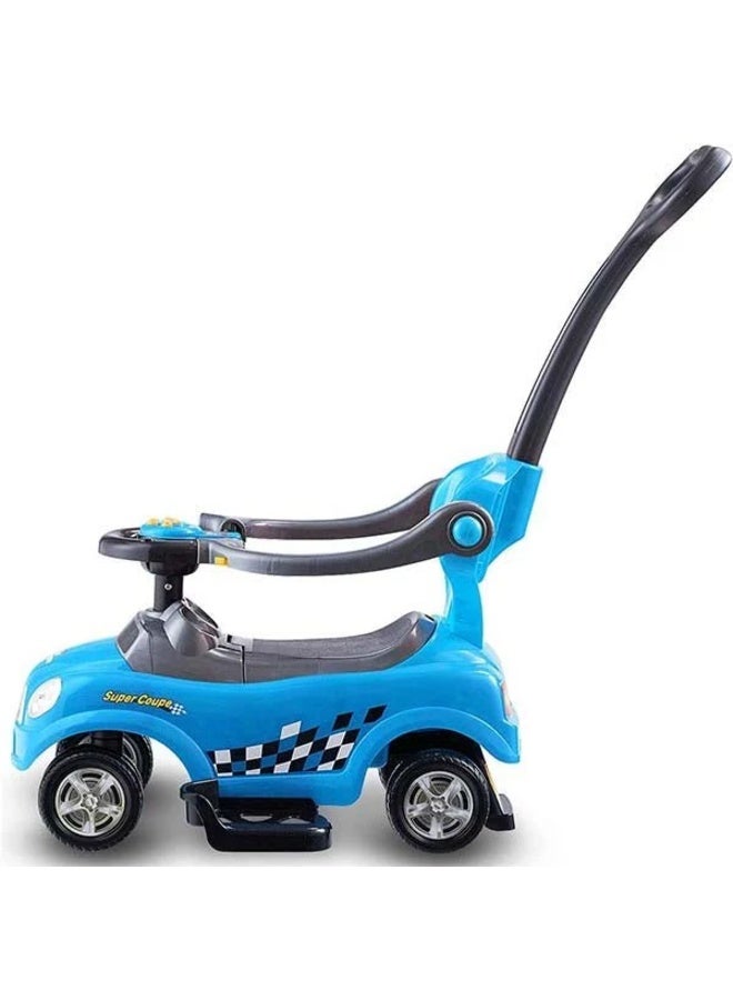 3-in-1 Kids Ride-On Push Car Stroller with Parent Handle, Musical Horn, Safety Guardrail, and Under-Seat Storage, Blue - Image 5