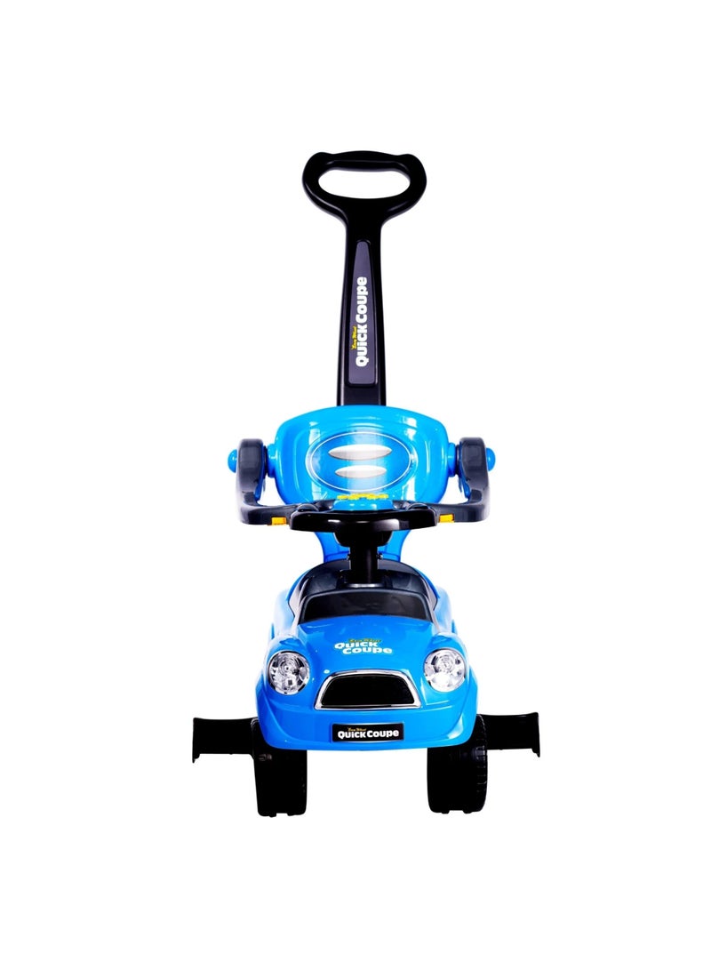3-in-1 Kids Ride-On Push Car Stroller with Parent Handle, Musical Horn, Safety Guardrail, and Under-Seat Storage, Blue - Image 2