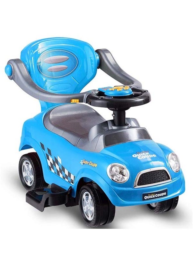 3-in-1 Kids Ride-On Push Car Stroller with Parent Handle, Musical Horn, Safety Guardrail, and Under-Seat Storage, Blue - Image 4