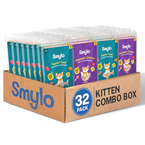 Smylo Natural Healthy Kitten Wet Food (2-12 Months) 70g x 32 Packs | Variety Combo of Tuna & Salmon and Chicken & Liver Recipes | Grain Free, No Preservatives, No by-Products | Vet-Formulated - Image 1