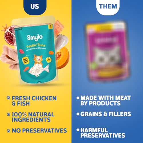 Smylo Natural Healthy Kitten Wet Food (2-12 Months) 70g x 32 Packs | Variety Combo of Tuna & Salmon and Chicken & Liver Recipes | Grain Free, No Preservatives, No by-Products | Vet-Formulated - Image 5