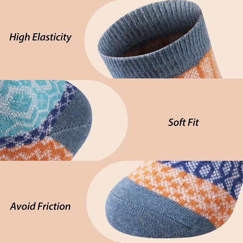 Luckam 5 Pairs Wool Socks for Women Thick Knit Vintage Cute Floral Crew Socks - Image 3