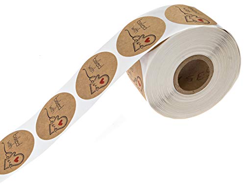 SBlabels 1.5" Round Natural Brown Kraft Baked with Love Stickers / 500 Labels Roll/Homemade with Love Craft Stickers/Made in The USA - Image 3