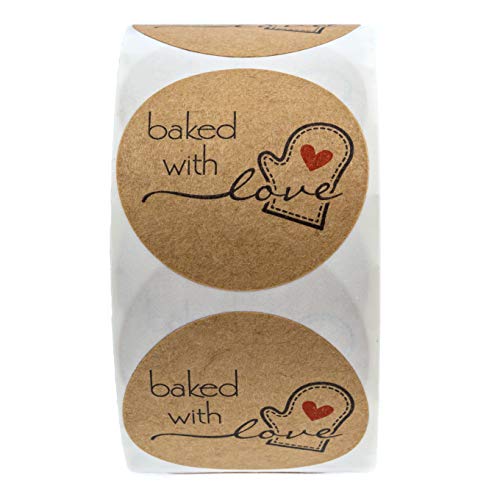 SBlabels 1.5" Round Natural Brown Kraft Baked with Love Stickers / 500 Labels Roll/Homemade with Love Craft Stickers/Made in The USA - Image 2