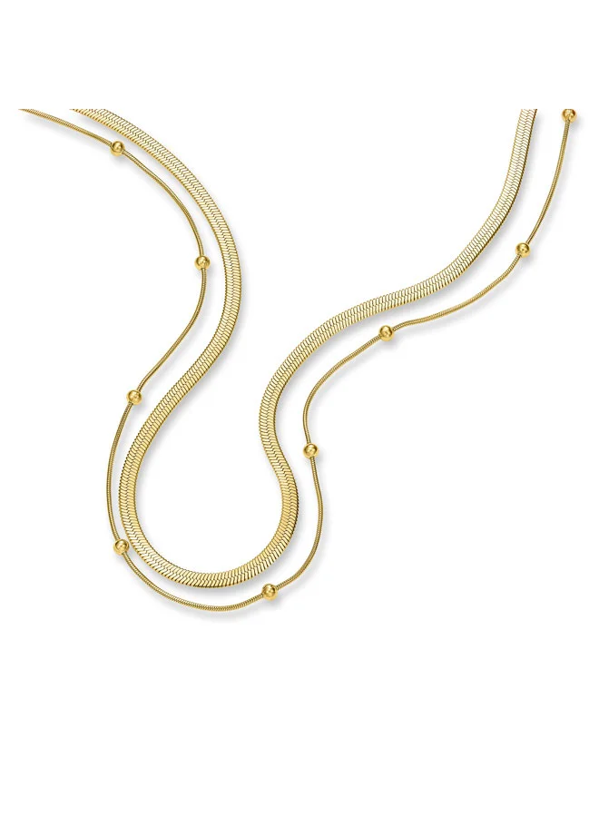 بوليس Hana NecklaceDouble Chain Design with Gold-Plated Balls and Textured Flat Chain, Versatile Stylish Piece by