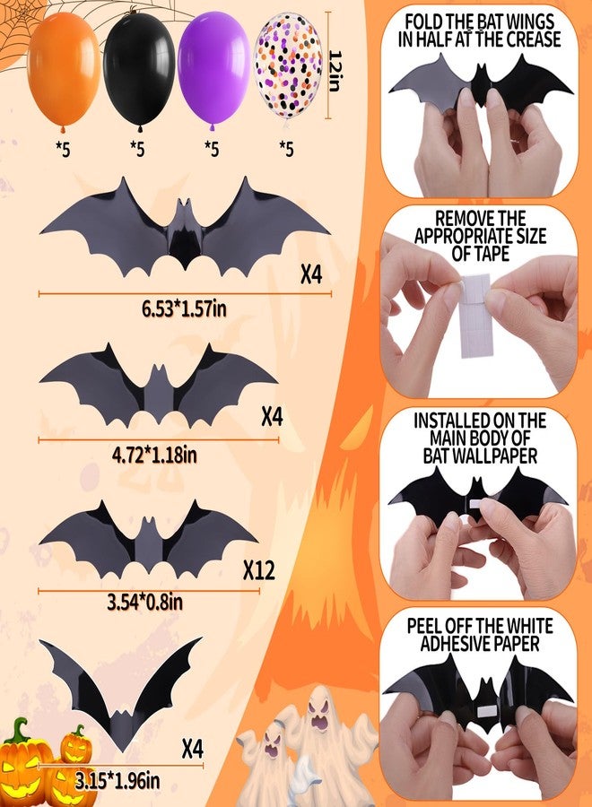 REDWORD Halloween Party Decorations, 70PCs Halloween Decorations Indoor Set Including HAPPY HALLOWEEN Banner Bat Stickers Hanging Garland Swirl Streamers Purple Orange Black Balloons for Classroom Home Decor - Image 3