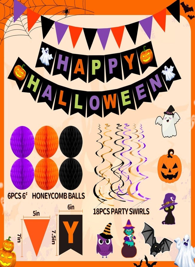 REDWORD Halloween Party Decorations, 70PCs Halloween Decorations Indoor Set Including HAPPY HALLOWEEN Banner Bat Stickers Hanging Garland Swirl Streamers Purple Orange Black Balloons for Classroom Home Decor - Image 2