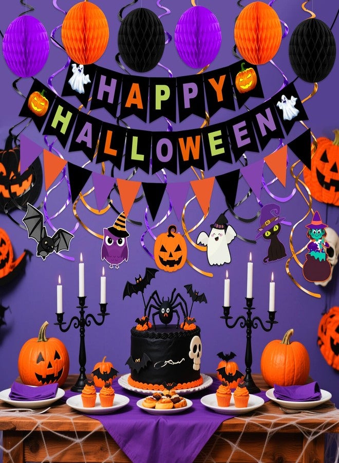 REDWORD Halloween Party Decorations, 70PCs Halloween Decorations Indoor Set Including HAPPY HALLOWEEN Banner Bat Stickers Hanging Garland Swirl Streamers Purple Orange Black Balloons for Classroom Home Decor - Image 5