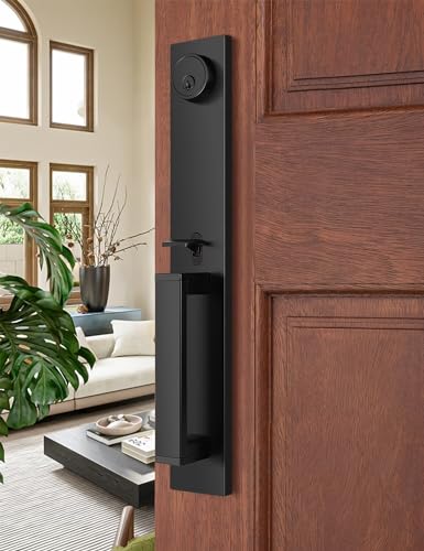 Tinewa Front Door Lock Set, Full Escutcheon Front Door Handle Sets, Heavy Duty Entry Door Lock Sets with 3 Keys, Door Locks with Deadbolt Lever Handle - Image 1