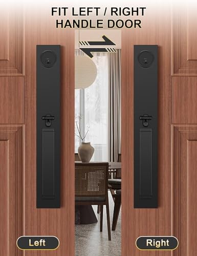 Tinewa Front Door Lock Set, Full Escutcheon Front Door Handle Sets, Heavy Duty Entry Door Lock Sets with 3 Keys, Door Locks with Deadbolt Lever Handle - Image 5