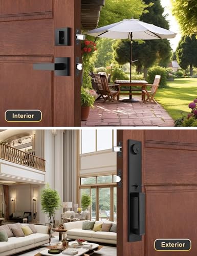 Tinewa Front Door Lock Set, Full Escutcheon Front Door Handle Sets, Heavy Duty Entry Door Lock Sets with 3 Keys, Door Locks with Deadbolt Lever Handle - Image 2