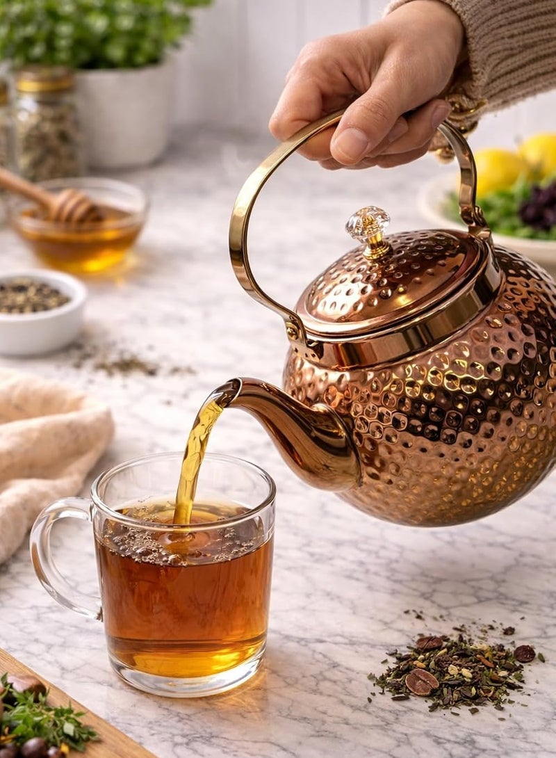 Hammered Copper Stainless Steel Tea Kettle with Removable Infuser, 1.6 L, Stovetop Safe, Serves 5 to 6 Cups - Image 5