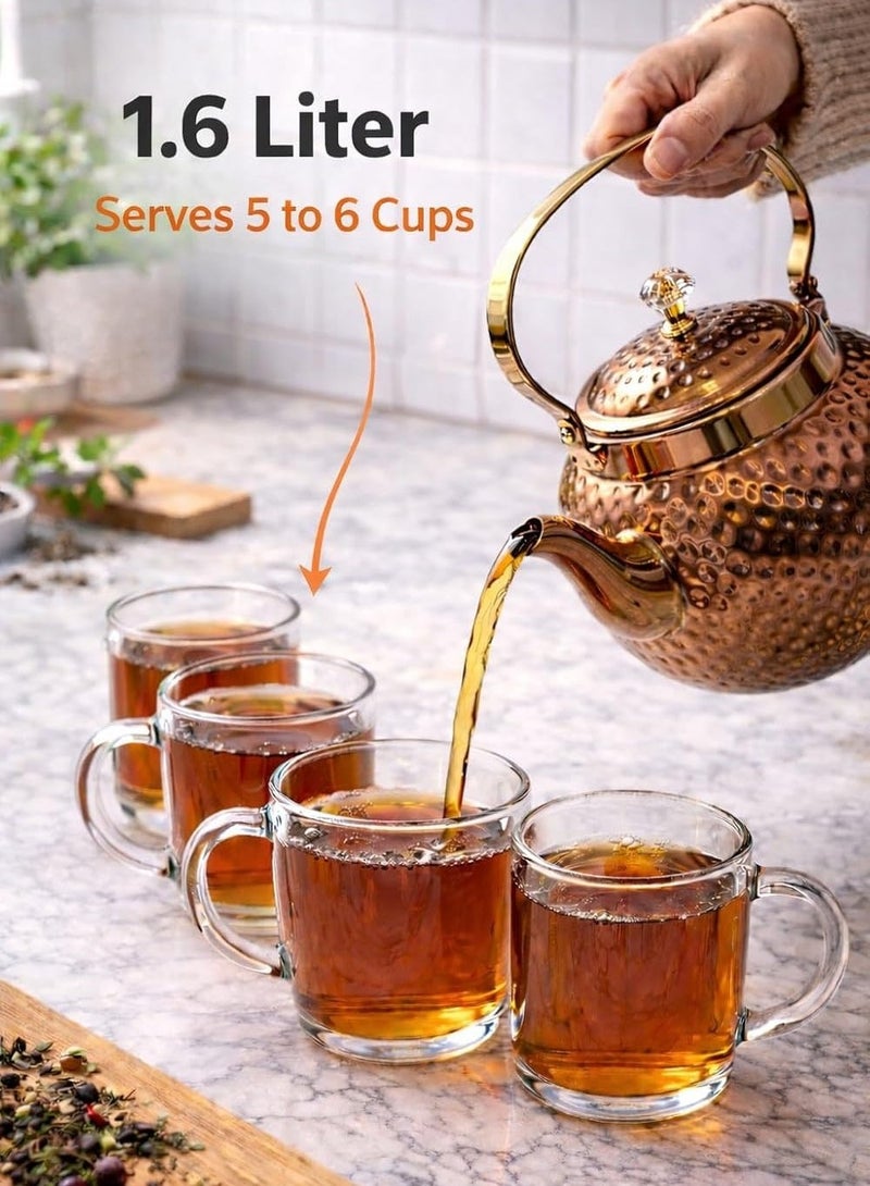 Hammered Copper Stainless Steel Tea Kettle with Removable Infuser, 1.6 L, Stovetop Safe, Serves 5 to 6 Cups - Image 2