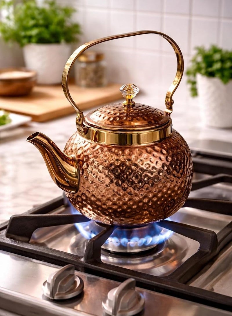 Hammered Copper Stainless Steel Tea Kettle with Removable Infuser, 1.6 L, Stovetop Safe, Serves 5 to 6 Cups - Image 4